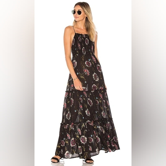 Free People Garden Party Maxi in Black Combo Size Medium Boho Vacation Summer - Picture 1 of 9